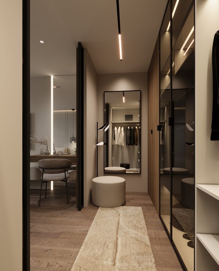 Minimalistický šatník s úložnými riešeniami – architekt z Košíc
